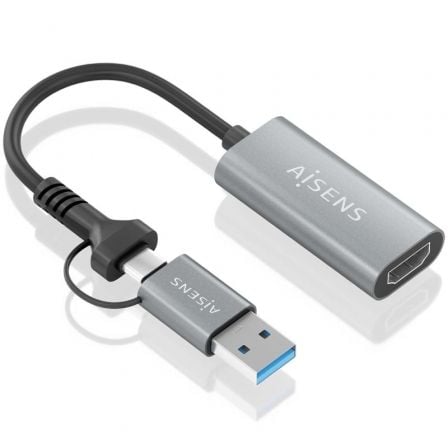 art_ais-adp20a109-0913_1.jpg Conversor HDMI Aisens A109-0913/ USB + USB Tipo-C 3.1 Macho - HDMI Macho/ 15cm/ Gris - Imagen 1