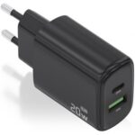 Cargador de Pared GaN Aisens A110-0910/ 1xUSB Tipo-C/ 1xUSB/ 20W/ Negro