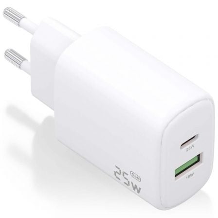 art_ais-carga20a110-0911_1.jpg Cargador de Pared GaN Aisens A110-0911/ 1xUSB Tipo-C/ 1xUSB/ 25W/ Blanco - Imagen 1