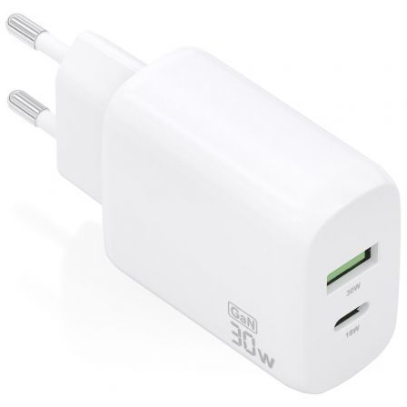 art_ais-carga20a110-0923_1.jpg Cargador de Pared GaN Aisens A110-0923/ 1xUSB Tipo-C/ 1xUSB/ 30W/ Blanco - Imagen 1