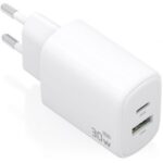 Cargador de Pared GaN Aisens A110-0977/ 1xUSB Tipo-C/ 1xUSB/ 30W/ Blanco