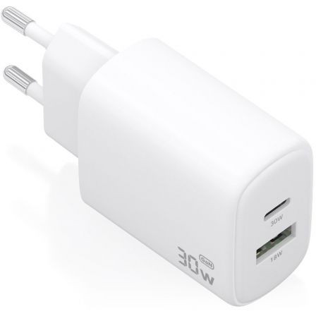 art_ais-carga20a110-0977_1.jpg Cargador de Pared GaN Aisens A110-0977/ 1xUSB Tipo-C/ 1xUSB/ 30W/ Blanco - Imagen 1