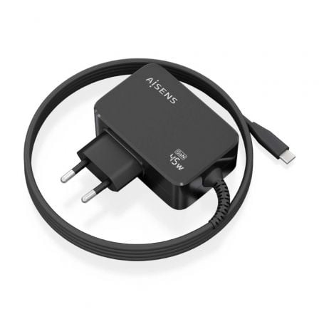 art_ais-carga20asch-1pd45wl032-bk_1.jpg Cargador de Pared GaN Aisens ASCH-1PD45WL032-BK/ 1xUSB Tipo-C + Cable 1.8m/ 45W - Imagen 1