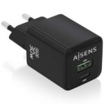 Cargador de Pared GaN Aisens ASCH-30W2P038-BK/ 1xUSB Tipo-C/ 1xUSB/ 30W
