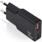 Cargador de Pared GaN Aisens ASCH-30W2P047-BK/ 1xUSB Tipo-C/ 1xUSB/ 30W/ Negro