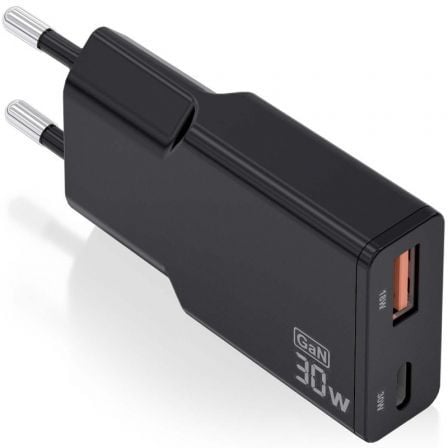 art_ais-carga20asch-30w2p047-bk_1.jpg Cargador de Pared GaN Aisens ASCH-30W2P047-BK/ 1xUSB Tipo-C/ 1xUSB/ 30W/ Negro - Imagen 1