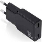 Cargador de Pared GaN Aisens ASCH-30W2P049-BK/ 2xUSB Tipo-C/ 30W/ Negro