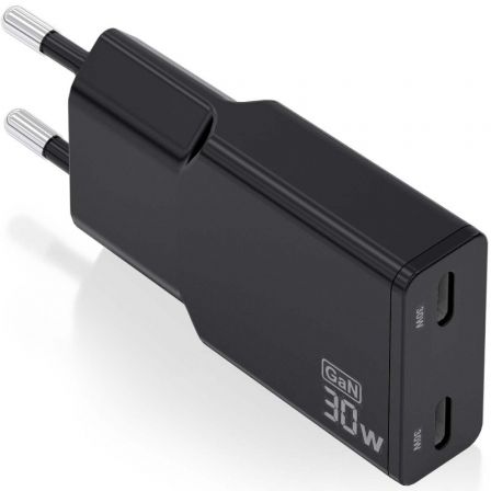 art_ais-carga20asch-30w2p049-bk_1.jpg Cargador de Pared GaN Aisens ASCH-30W2P049-BK/ 2xUSB Tipo-C/ 30W/ Negro - Imagen 1