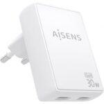 Cargador de Pared GaN Aisens ASCH-30W2P075-W/ 2xUSB Tipo-C/ 30W/ Blanco