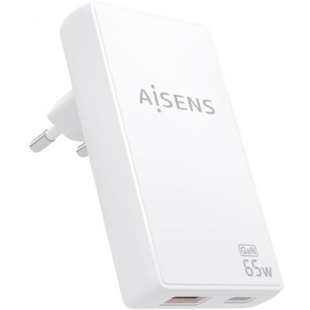 art_ais-carga20asch-65w2p076-w_1.jpg Cargador de Pared GaN Aisens ASCH-65W2P076-W/ 1xUSB Tipo-C/ 1xUSB/ 65W/ Blanco - Imagen 1