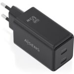 Cargador de Pared GaN Aisens ASCH-65W2P079-BK/ 2xUSB Tipo-C/ 65W/ Negro