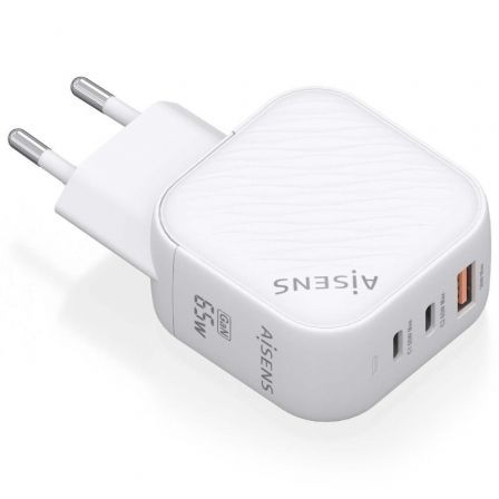 art_ais-carga20asch-65w3p026-w_1.jpg Cargador de Pared GaN Aisens ASCH-65W3P026-W/ 2xUSB Tipo-C/ 1xUSB/ 65W - Imagen 1