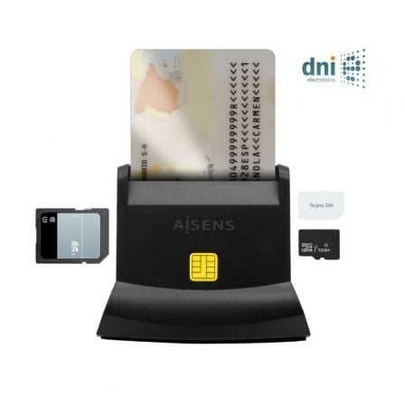 art_ais-dni20ascr-sn04csd-bk_1.jpg Lector de DNI y Tarjetas Aisens ASCR-SN04CSD-BK/ USB Tipo-C/ Negro - Imagen 1