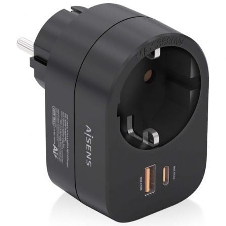art_ais-enchufe20asps-1a1c07-bk_1.jpg Enchufe Aisens ASPS-1A1C07-BK/ 1 Toma de Corriente/ 1 USB Tipo-C PD/ 1 USB/ Negro - Imagen 1