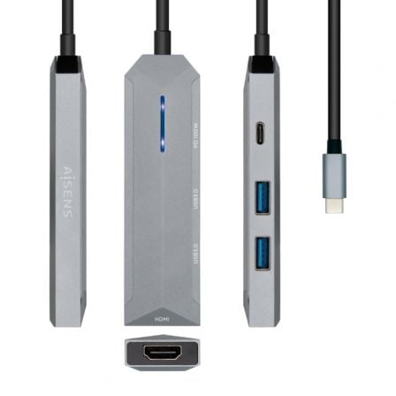 art_ais-hub20asuc-4p002-gr_1.jpg Docking USB Tipo-C Aisens ASUC-4P002-GR/ 1xHDMI 4K/ 2xUSB/ 1xUSB Tipo-C PD/ Gris - Imagen 1