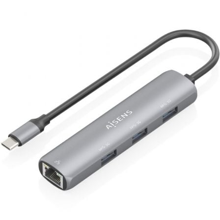 art_ais-hub20asuc-4p038-gr_1.jpg Hub USB Tipo-C Aisens ASUC-4P038-GR/ 3xUSB/ 1xRJ45/ Gris - Imagen 1