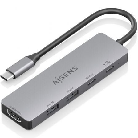 art_ais-hub20asuc-5p028-gr_1.jpg Docking USB Tipo-C Aisens ASUC-5P028-GR/ 1xHDMI 4K/ 2xUSB/ 2xUSB Tipo-C/ 1xUSB Tipo-C PD/ Gris - Imagen 1
