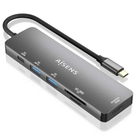 art_ais-hub20asuc-6p016-gr_1.jpg Docking USB Tipo-C Aisens ASUC-6P016-GR/ 1xHDMI 4K/ 2xUSB/ 1xLector Tarjetas/ 1xUSB Tipo-C PD/ Gris - Imagen 1