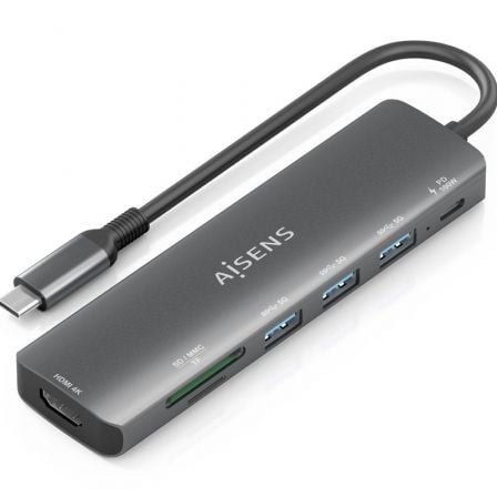 art_ais-hub20asuc-7p025-gr_1.jpg Docking USB Tipo-C Aisens ASUC-7P025-GR/ 1xHDMI 4K/ 3xUSB/ 1xUSB Tipo-C PD/ 1xLector Tarjetas/ Gris - Imagen 1