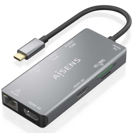 art_ais-hub20asuc-9p018-gr_1.jpg Docking USB Tipo-C Aisens ASUC-9P018-GR/ 2xHDMI 4K/ 3xUSB/ 1xRJ45/ 1xLector Tarjetas/ 1xUSB Tipo-C PD/ Gris - Imagen 1