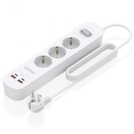 art_ais-regleta20asps-2a2c10-w_1.jpg Regleta con Interruptor Aisens ASPS-2A2C10-W/ 3 Tomas de Corriente/ 2 USB - 2 USB Tipo-C/ Cable 1.4m/ Blanco - Imagen 1