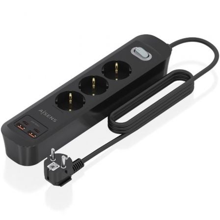 art_ais-regleta20asps-2a2c11-bk_1.jpg Regleta con Interruptor Aisens ASPS-2A2C11-BK/ 3 Tomas de Corriente/ 2 USB - 2 USB Tipo-C/ Cable 1.4m/ Negro - Imagen 1