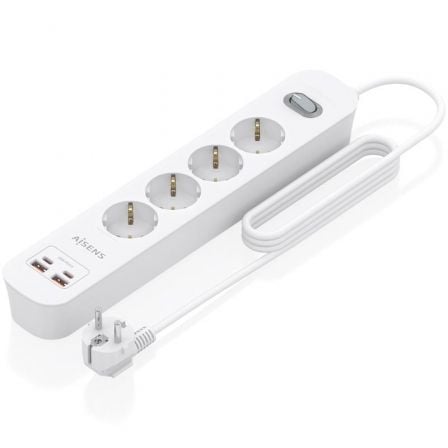 art_ais-regleta20asps-2a2c12-w_1.jpg Regleta con Interruptor Aisens ASPS-2A2C12-W/ 4 Tomas de Corriente/ 2 USB - 2 USB Tipo-C/ Cable 1.4m/ Blanco - Imagen 1