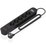 Regleta con Interruptor Aisens ASPS-2A2C15-BK/ 5 Tomas de Corriente/ 2 USB - 2 USB Tipo-C/ Cable 1.4m/ Negro