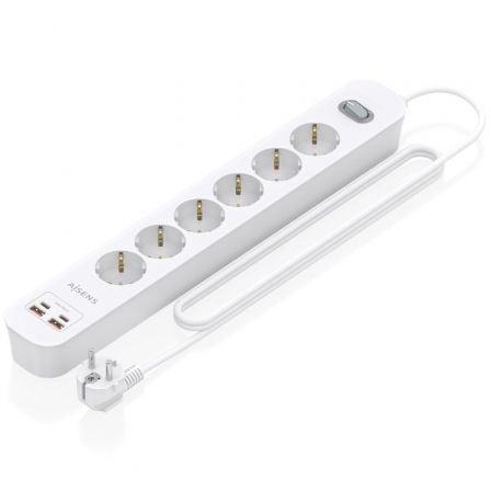 art_ais-regleta20asps-2a2c16-w_1.jpg Regleta con Interruptor Aisens ASPS-2A2C16-W/ 6 Tomas de Corriente/ 2 USB - 2 USB Tipo-C/ Cable 1.4m/ Blanco - Imagen 1