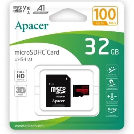art_apa-microsd20ap32gmcsh10ub-r_1.jpg Tarjeta de Memoria Apacer 32GB microSD HC UHS 1 con Adaptador/ Clase 10/ 100MBs - Imagen 1