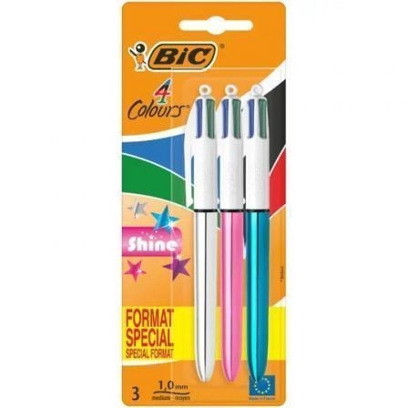 art_bic-boli20420colors20shine203u_1.jpg Bolígrafos de Tinta de Aceite Retráctil Bic 4 Colors Shine 9122751/ 3 unidades/ 4 Colores de Tinta/ Cuerpo Color Brillante - Imagen 1