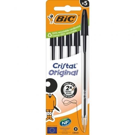 art_bic-cristal20negro20caja205u_1.jpg Caja de Bolígrafos de Tinta de Aceite Bic Cristal Original 516345/ 5 unidades/ Negros - Imagen 1