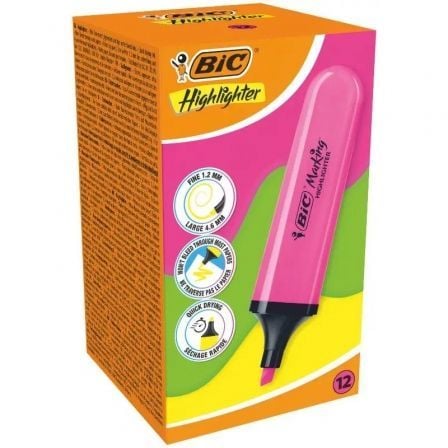 art_bic-fluorescente20fla20n20pk2012_1.jpg Caja de Marcadores Fluorescentes Bic Highlighter Flat Neón/ 12 unidades/ Rosas - Imagen 1