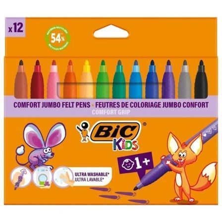 art_bic-rotu20kids20jumbo20517250_1.jpg Rotuladores Punta Ancha Bic Kids Comfort Jumbo 517250/ 12 unidades/ Colores Surtidos - Imagen 1