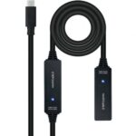 Cable Alargador USB Tipo-C 3.2 con Amplificador Nanocable 10.01.1312/ USB Tipo-C Macho - USB Tipo-C Hembra/ 10m/ Negro
