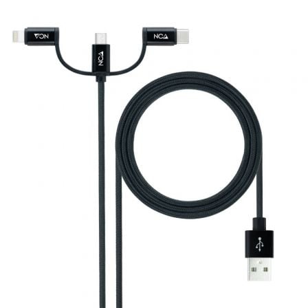 art_nan-cab20102001203200_1.jpg Cable USB 2.0 Nanocable 10.01.3200/ Lightning Macho - Micro USB Macho/ USB Tipo-C Macho/ 480Mbps/ 1m/ Negro - Imagen 1