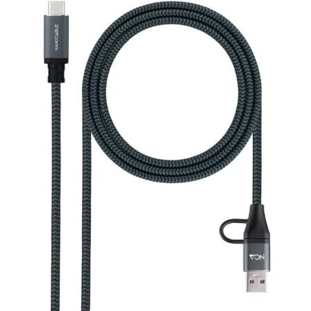art_nan-cab20102001204113-comb_1.jpg Cable USB 3.2 Tipo-C Nanocable 10.01.4113-COMB/ USB Tipo-C Macho + USB Macho - USB Tipo-C Macho/ Hasta 100W/ 20Gbps/ 3m/ Gris y Negro - Imagen 1