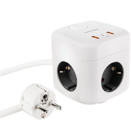 art_nan-regleta20102037200011_1.jpg Regleta Nanocable 10.37.0011/ 3 Tomas de corriente/ 2 USB - 1 USB Tipo-C/ Cable 1.4m/ Blanca - Imagen 1