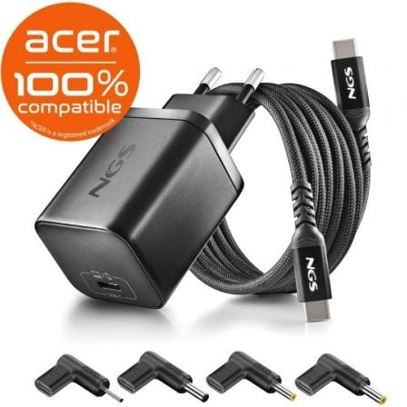 art_ngs-car20bud65w-ac_1.jpg Cargador de Portátil GaN NGS BUD65W-AC para Acer/ 1xUSB Tipo-C/ 65W/ Automático/ 4 Conectores/ Voltaje 5-20V - Imagen 1