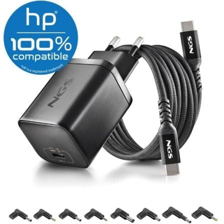 art_ngs-car20bud65w-h_1.jpg Cargador de Portátil GaN NGS BUD65W-H para HP/ 1xUSB Tipo-C/ 65W/ Automático/ 8 Conectores/ Voltaje 5-20V - Imagen 1