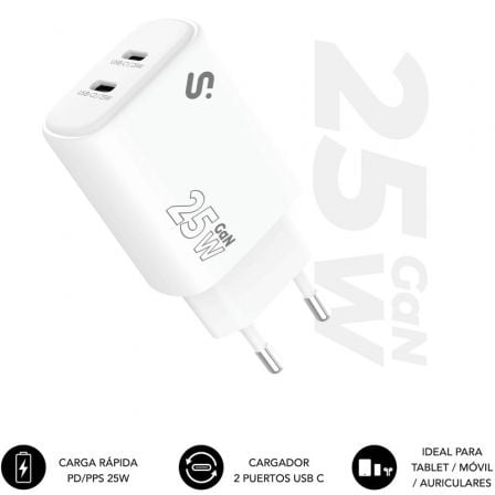 art_sub-carga20subchg-6g2520_1.jpg Cargador de Pared GaN Subblim 25W Charger USB C+C/ 2xUSB Tipo-C/ 25W - Imagen 1