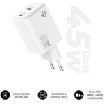 Cargador de Pared GaN Subblim 45W Charger USB C+C/ 2xUSB Tipo-C/ 45W