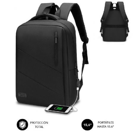 art_sub-mochi20bp-2bl2002_1.jpg Mochila Subblim City Backpack para Portátiles hasta 15.6"/ Puerto USB/ Negra - Imagen 1