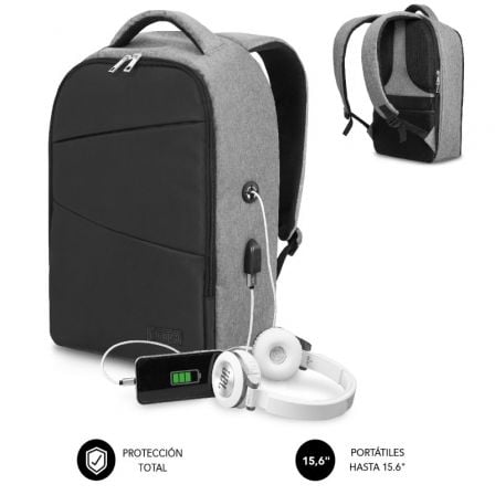 art_sub-mochi20sec20v220ap201620bk_1.jpg Mochila Subblim Secure V2 AP para Portátiles hasta 15.6"/ Puerto USB/ Antirrobo/ Gris - Imagen 1