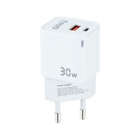 art_too-carga20tqwc-ganqcpd30wt_1.jpg Cargador de Pared GaN TooQ TQWC-GANQCPD30WT/ 1xUSB Tipo-C/ 1xUSB/ 30W - Imagen 1