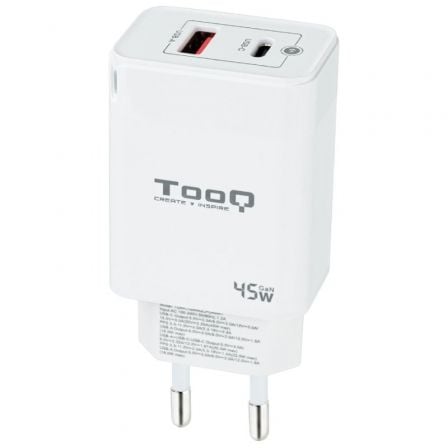 art_too-carga20tqwc-ganqcpd45wt_1.jpg Cargador de Pared GaN TooQ TQWC-GANQCPD45WT/ 1xUSB Tipo-C/ 1xUSB/ 45W - Imagen 1
