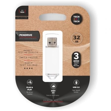 art_tot-basic20wh2032gb_1.jpg Pendrive 32GB Tech One Tech Basic USB 2.0/ Blanco - Imagen 1