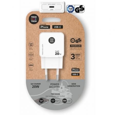 art_tot-car20tec2220_1.jpg Cargador de Pared GaN Tech One Tech GaN TEC2220/ 1xUSB Tipo-C/ 20W/ Blanco - Imagen 1