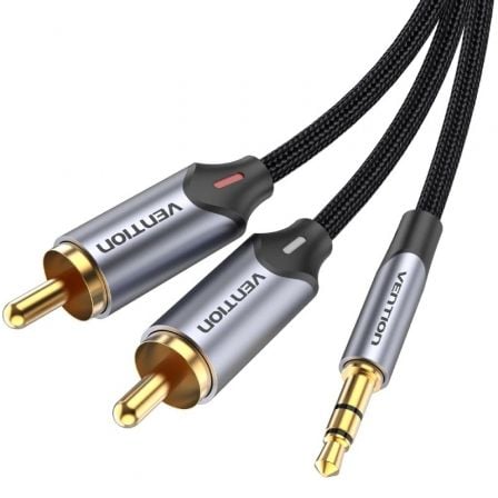 art_ven-cab20bcnbk_1.jpg Cable Audio Vention BCNBK/ 2x RCA Macho - Jack 3.5 Macho/ 8m/ Gris - Imagen 1