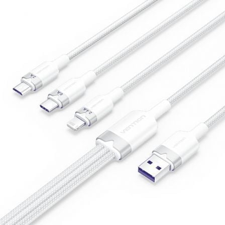art_ven-cab20ctrwg_1.jpg Cable USB 2.0 Lightning Vention CTRWG/ USB Macho/ USB Tipo-C Macho - MicroUSB Macho - Lightning Macho/ 1.5m/ Blanco - Imagen 1